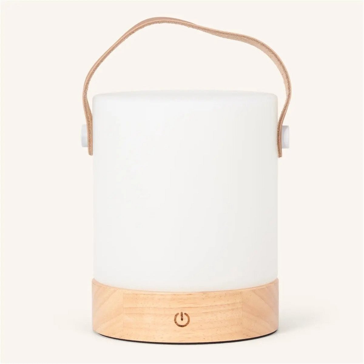Avery Hellbraune wiederaufladbare Tischlampe aus Holz | Lederarmband, kabellos und dimmbar