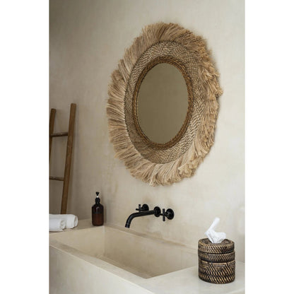 Capri Spiegel rund mit Rattan, Natur - L