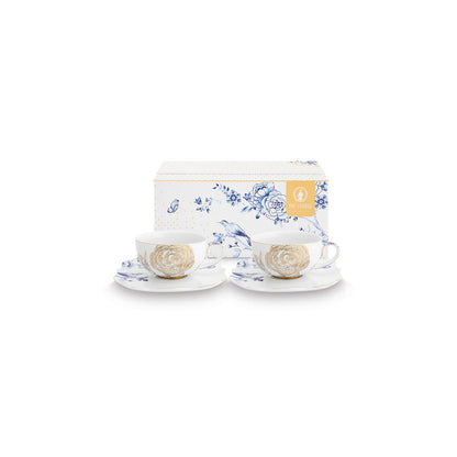 Set/2 Tea Cups & Saucers Royal White