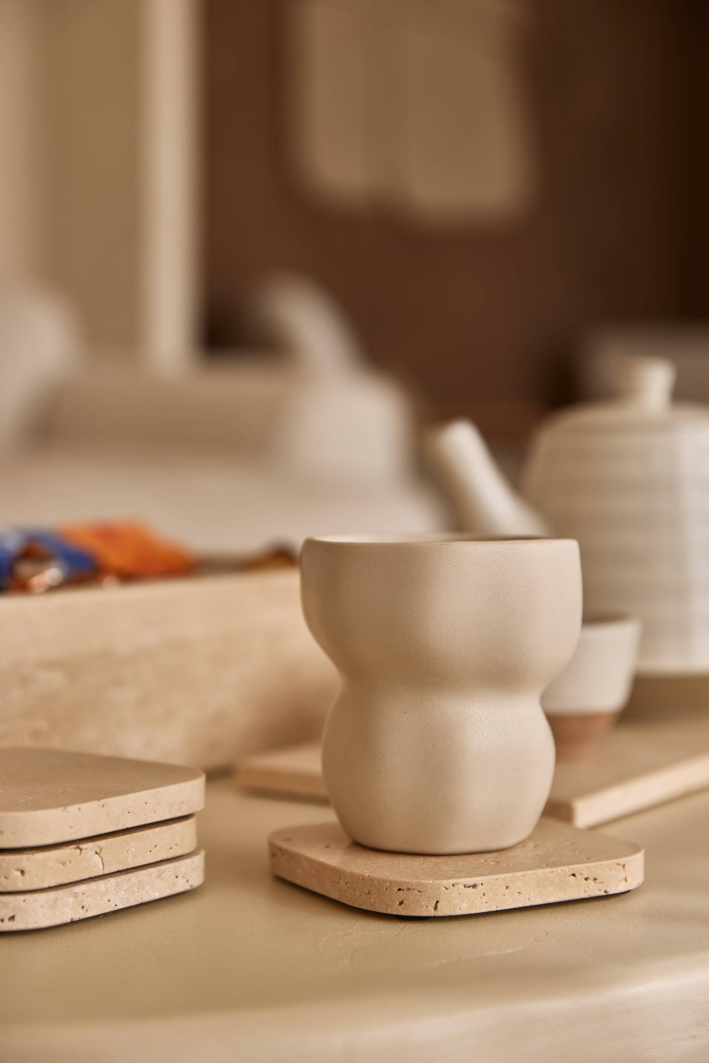 Travertin-Untersetzer 4er Set beige