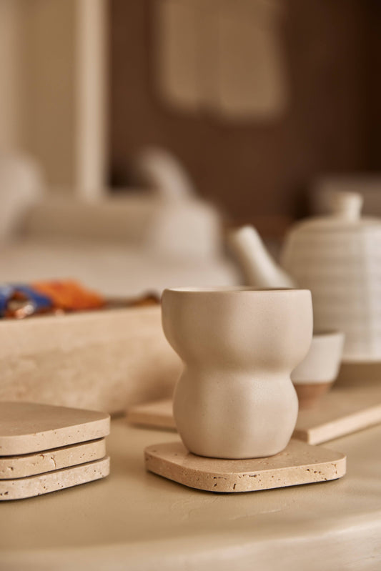 Travertin-Untersetzer 4er Set beige