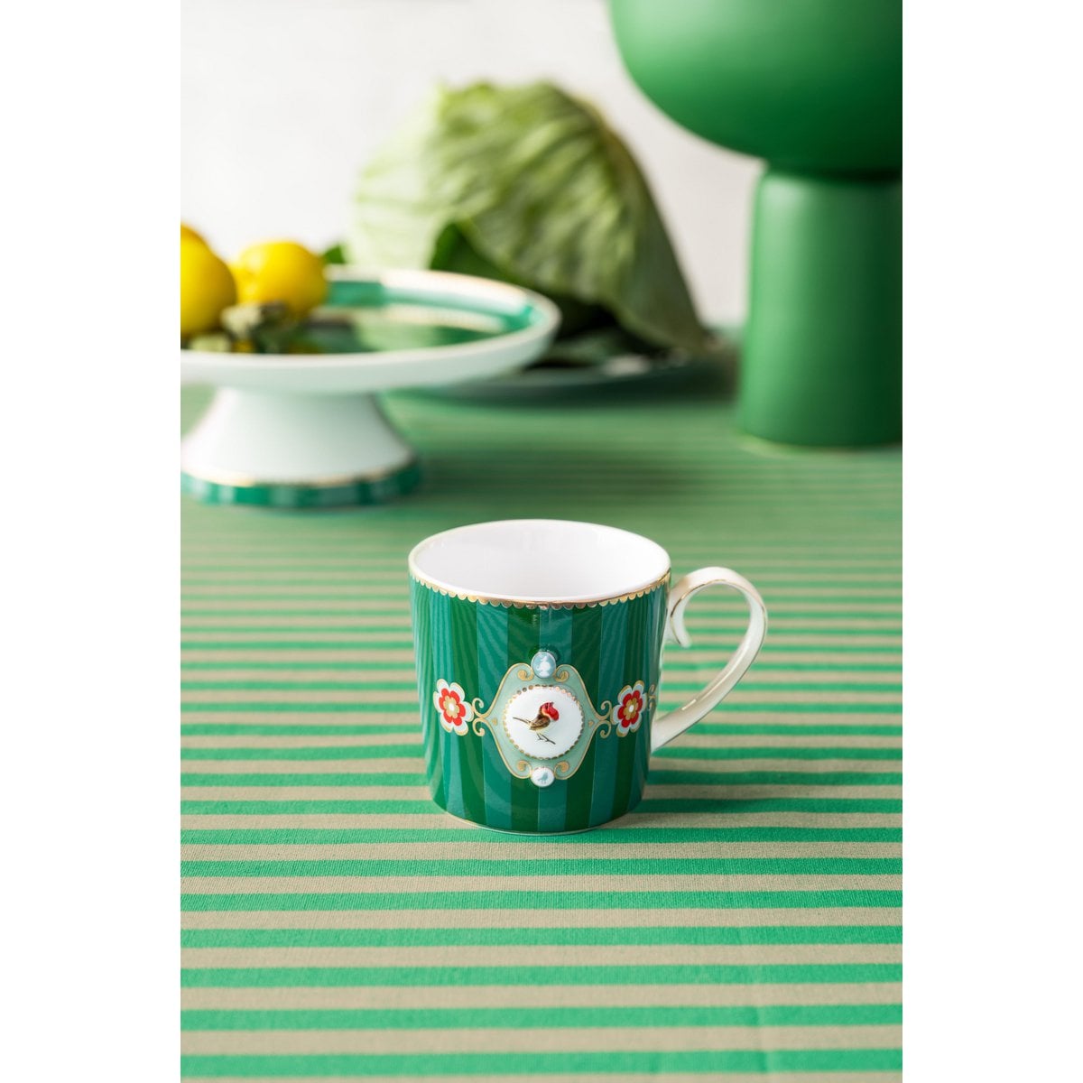 2er Set Teetasse Small Love Birds Medallion Stripes Emerald-Green