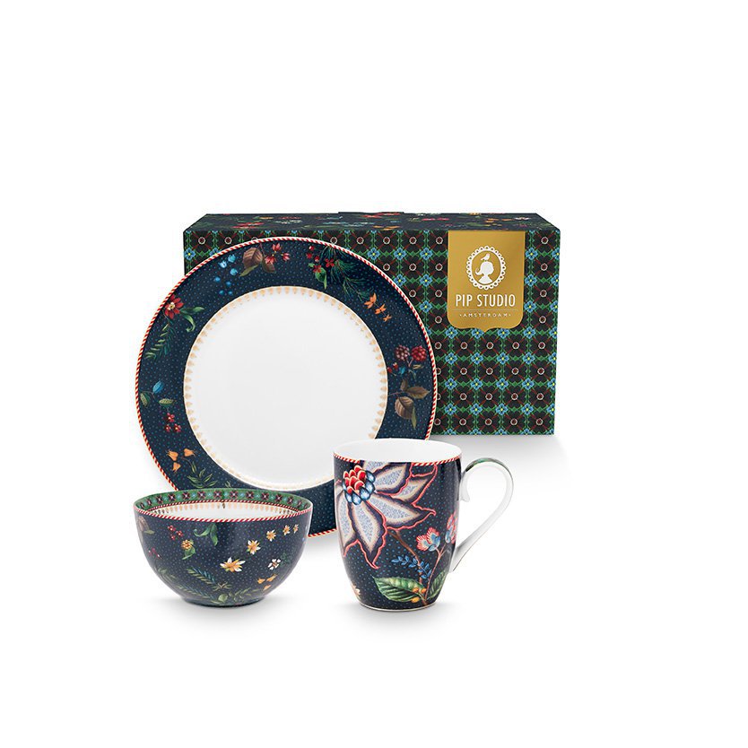 PIP Studio 3er Geschirrset Teller, Schüssel, Tasse Berry Blues