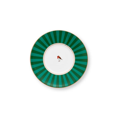 Set/2 Cups & Saucers Love Birds Medallion Emerald-Green