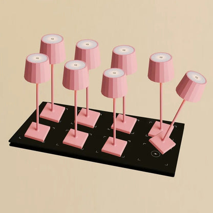 Kombi-Set Profi | 8 x Wouter Flamingo Pink wiederaufladbare Tischlampen mit Ladestation