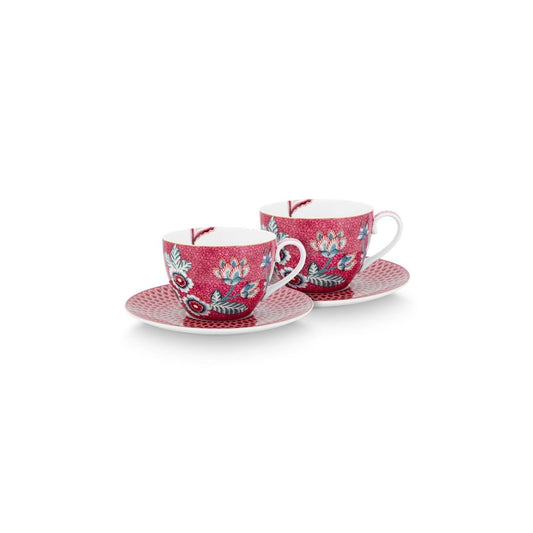 Pip Studio Teetassen und Untertassen Dark Pink 280ml
