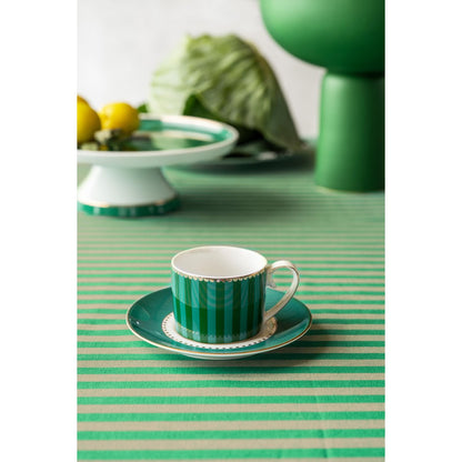 Pip Studio 2x Espressotassen und Untertassen Love Birds Stripes Emerald-Green