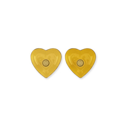 Set/2 Candle Holders Metal Heart Yellow 10x3cm