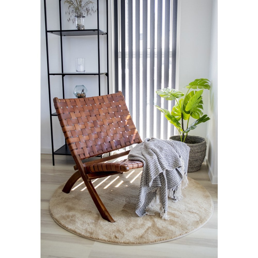 Perugia Klappstuhl – Teakholz, Leder, Braun – 66 x 74 x 73 cm