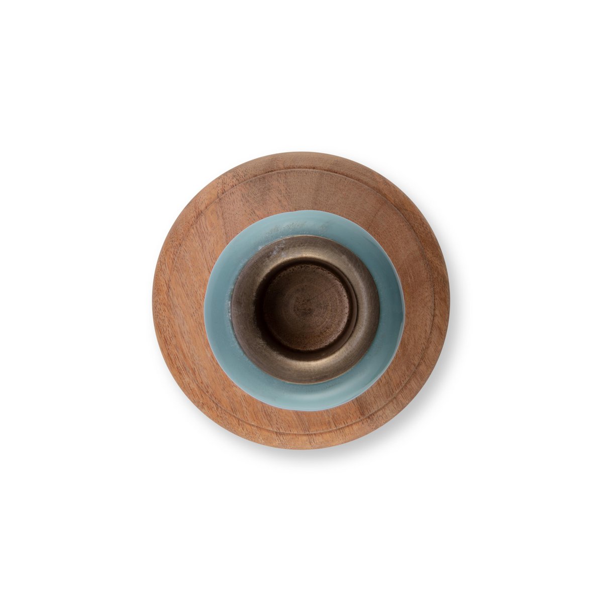 Candle Holder Wood Natural-Blue 13x25cm