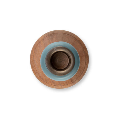 Candle Holder Wood Natural-Blue 13x25cm
