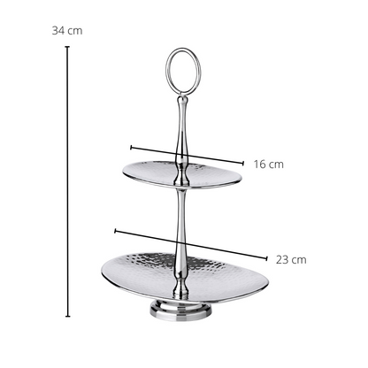 Etagere Gulf (Höhe 34 cm), mit 2 Ebenen, oval, Edelstahl gehämmert, hochglanzpoliert