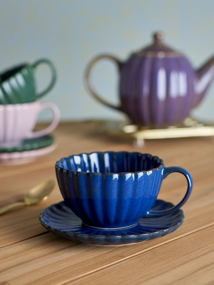 Bloomingville Latina Tasse mit Untertasse, Blau, Steingut