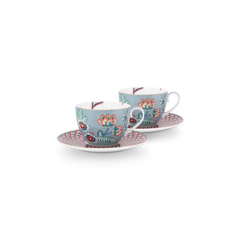 Set/2 Tassen & Untertassen Flower Festival Light Blue 280ml