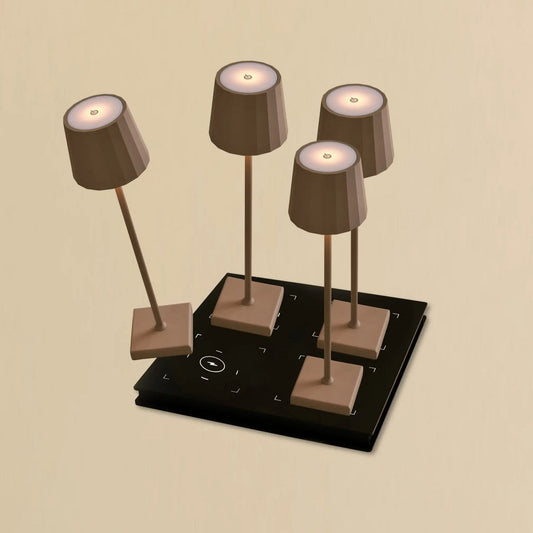 Kombi-Set Profi | 4 x wiederaufladbare Tischlampen mit Ladestation