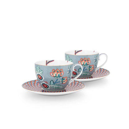 Set/2 Tassen & Untertassen Flower Festival Light Blue 280ml