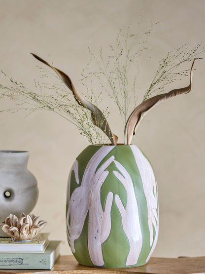 Bloomingville Adalena Deko-Vase, Grün, Steingut
