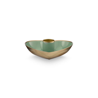Set/2 Candle Holders Metal Heart Green 10x3cm