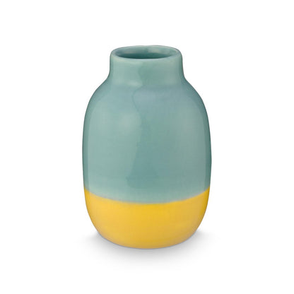 Set of Vases Ceramic Light Blue-Yellow Small