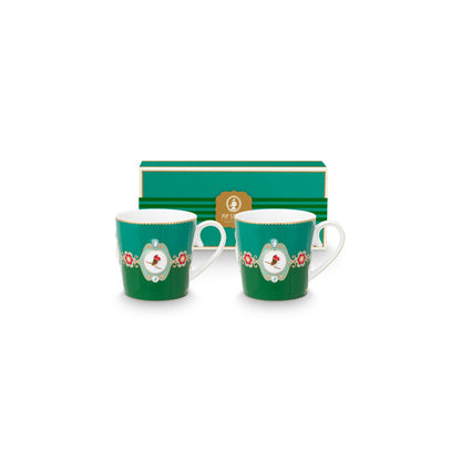2er Set Tassen Large Love Birds Medallion Emerald-Green