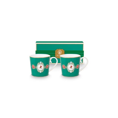 2er Set Tassen Large Love Birds Medallion Emerald