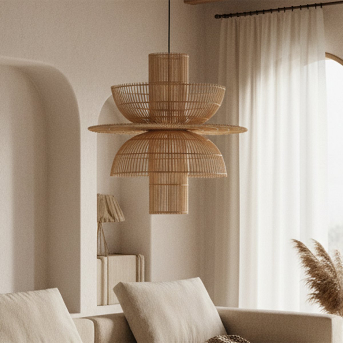 Saturn Hängelampe aus Rattan
