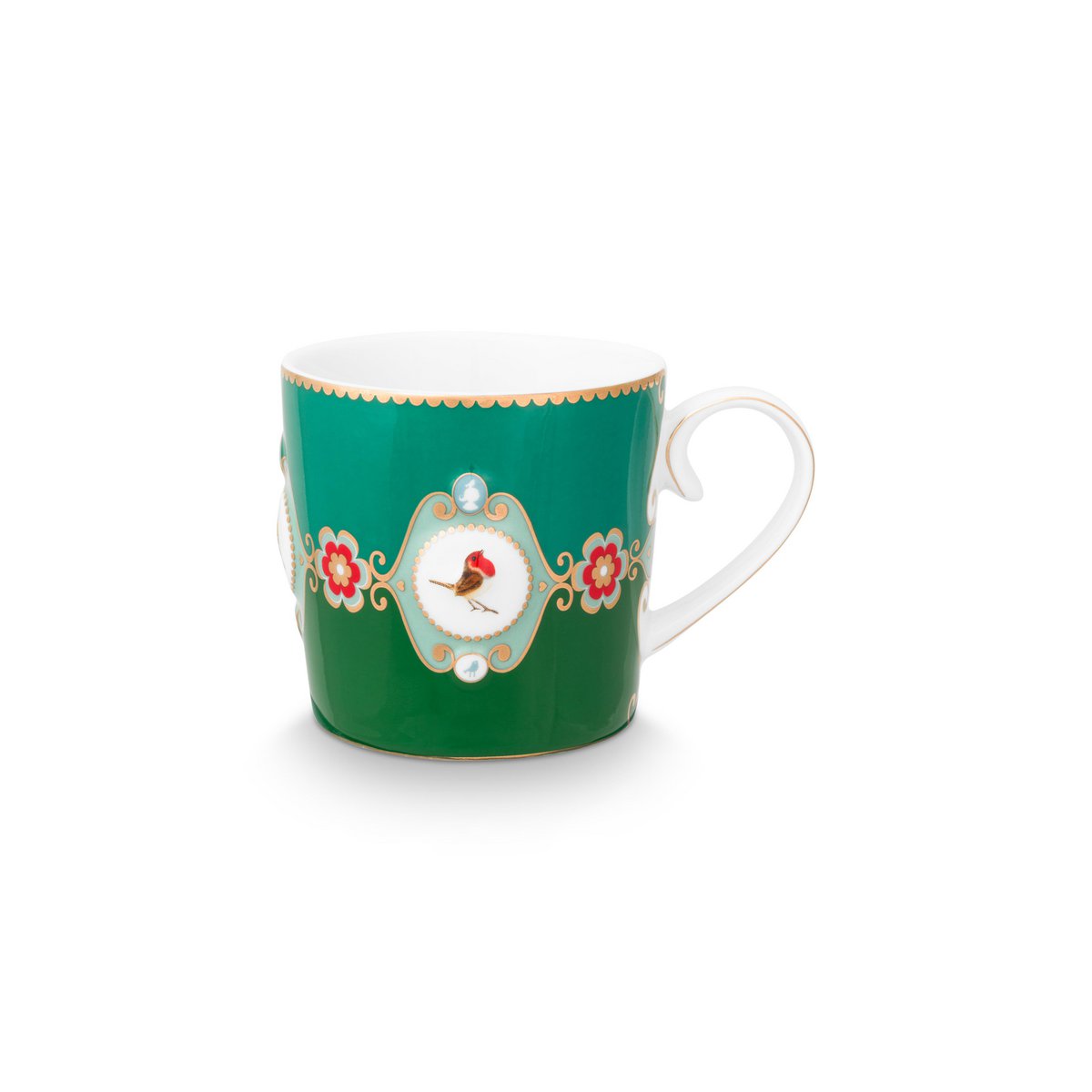 2er Set Tassen Large Love Birds Medallion Emerald-Green