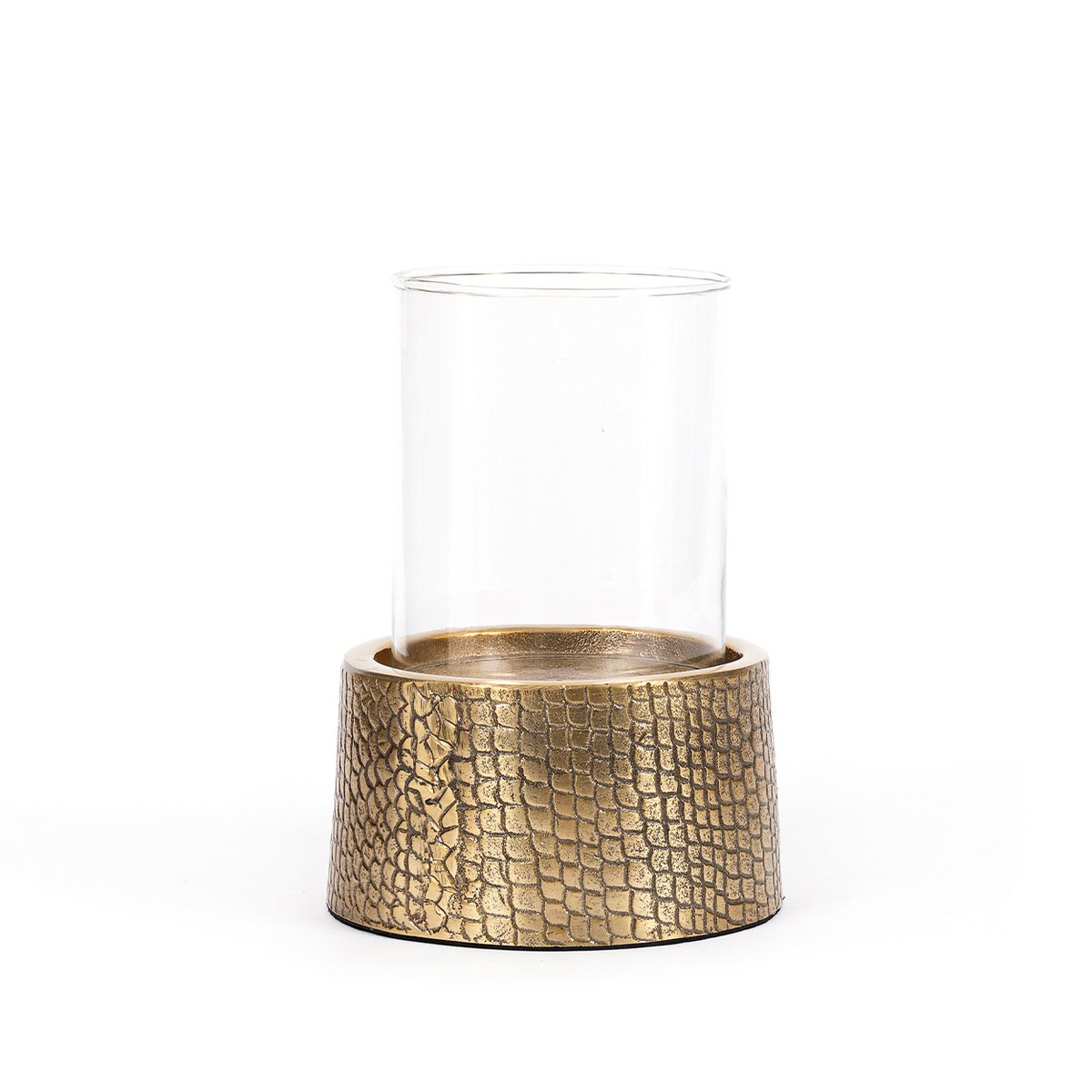 Der Kroko-Kerzenhalter mit Glas – Messing – L