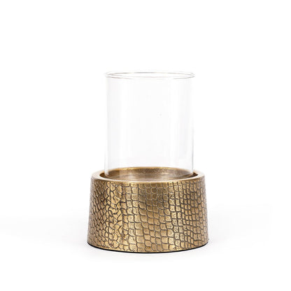 Der Kroko-Kerzenhalter mit Glas – Messing – L