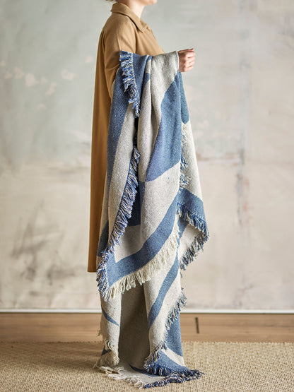 Bloomingville Agno Decke, Blue, Recycelte Baumwolle