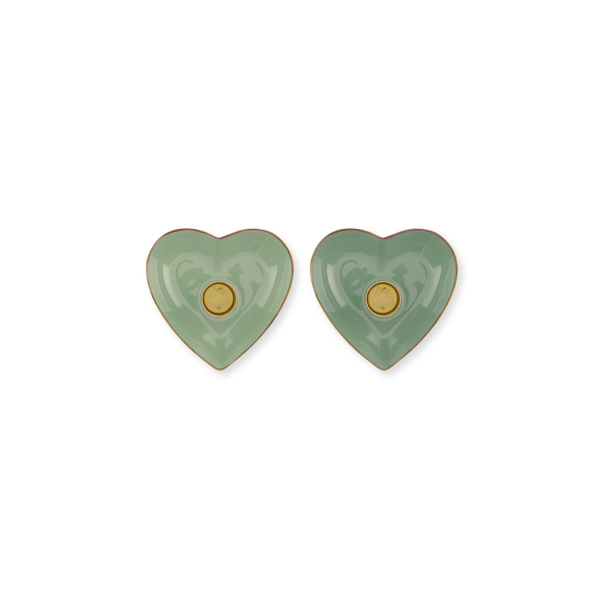 Set/2 Candle Holders Metal Heart Green 10x3cm