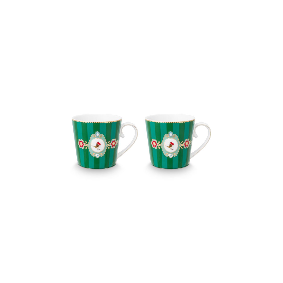 Pip Studio Teetassen Large Love Birds Medallion Stripes Emerald-Green