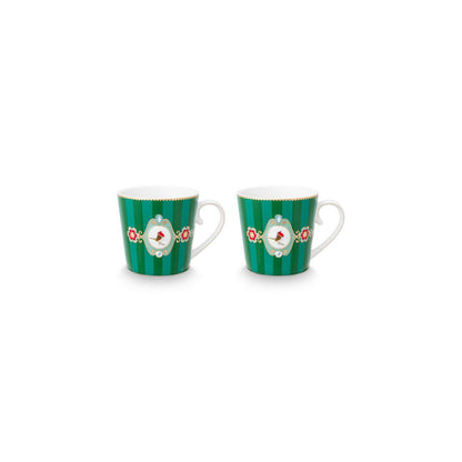 Pip Studio Teetassen Large Love Birds Medallion Stripes Emerald-Green