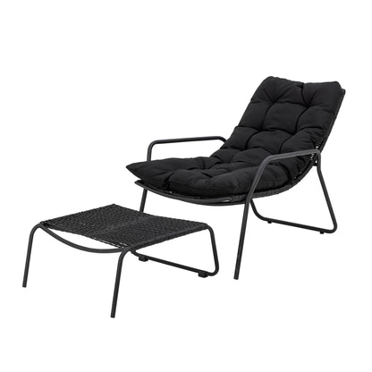 Bloomingville Boel Liegestuhl mit Hocker, Schwarz, Metall