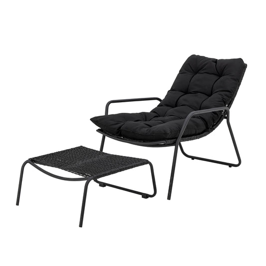 Bloomingville Boel Liegestuhl mit Hocker, Schwarz, Metall