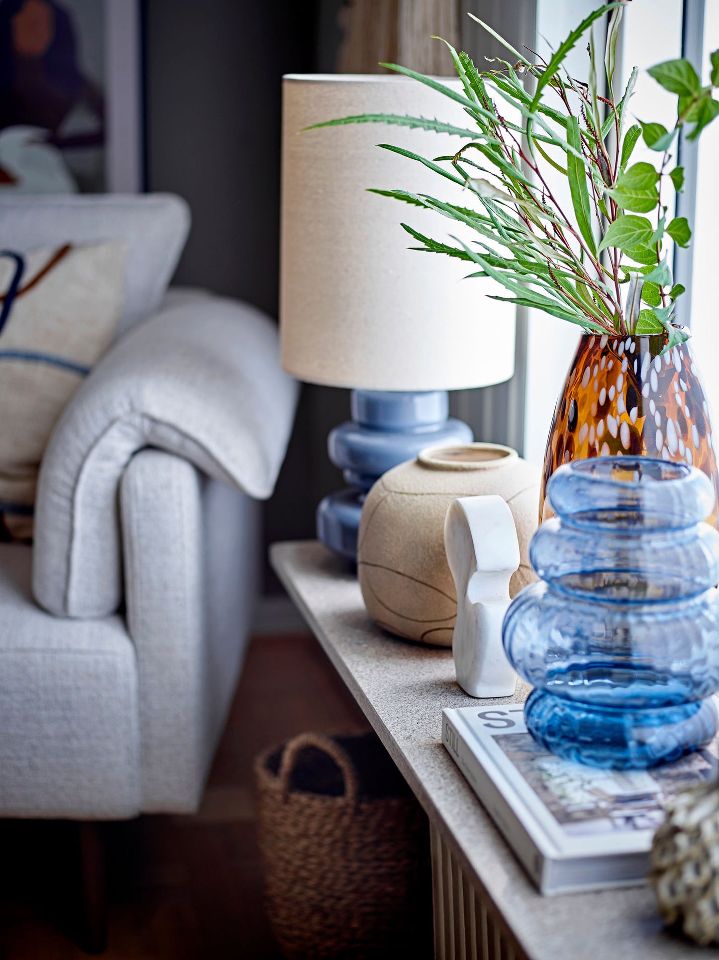 Bloomingville Fabiola Tischlampe, Blue, Glas
