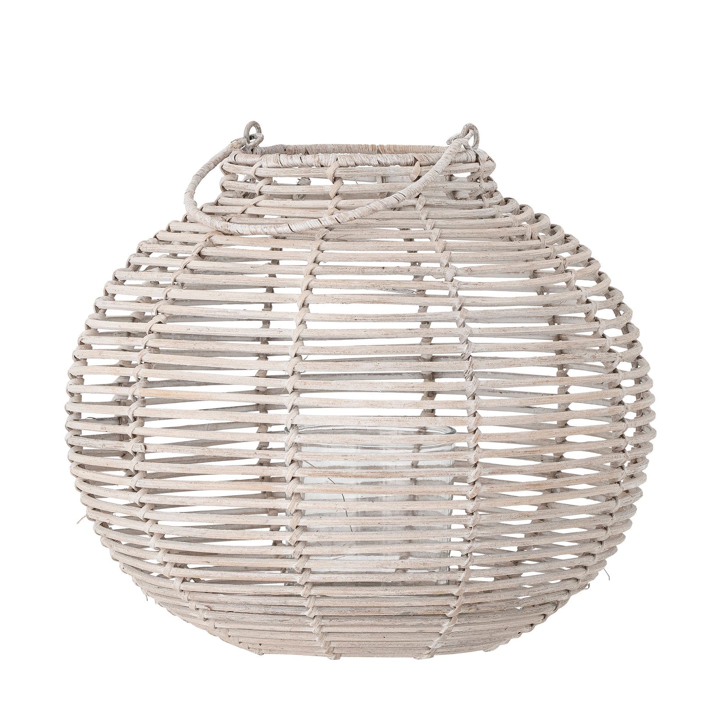 Bloomingville Malua Laterne mit Glas, Weiß, Rattan
