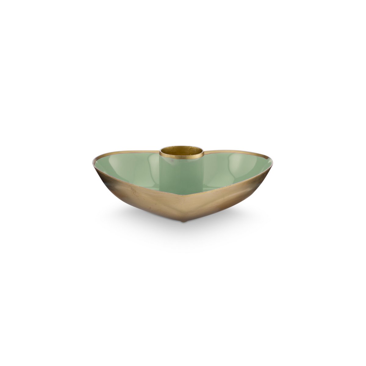 Set/2 Candle Holders Metal Heart Green 10x3cm
