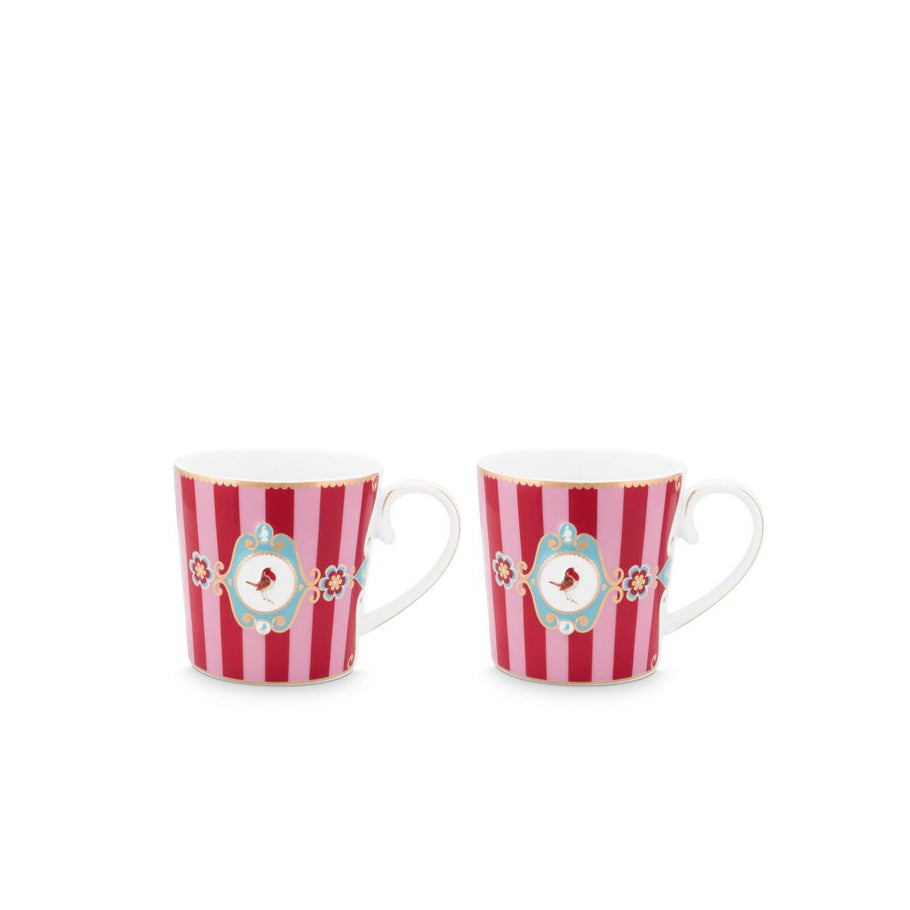 PIP Studio 2er Set Tassen Small Love Birds Medallion Stripes Red-Pink