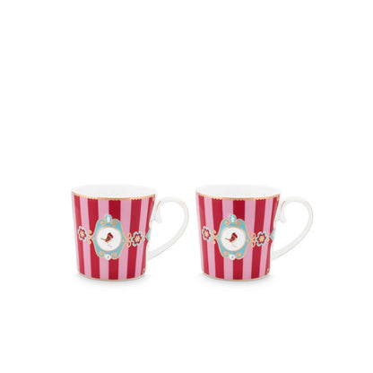 PIP Studio 2er Set Tassen Small Love Birds Medallion Stripes Red-Pink