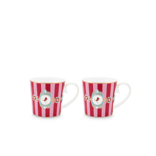 PIP Studio 2er Set Tassen Small Love Birds Medallion Stripes Red-Pink