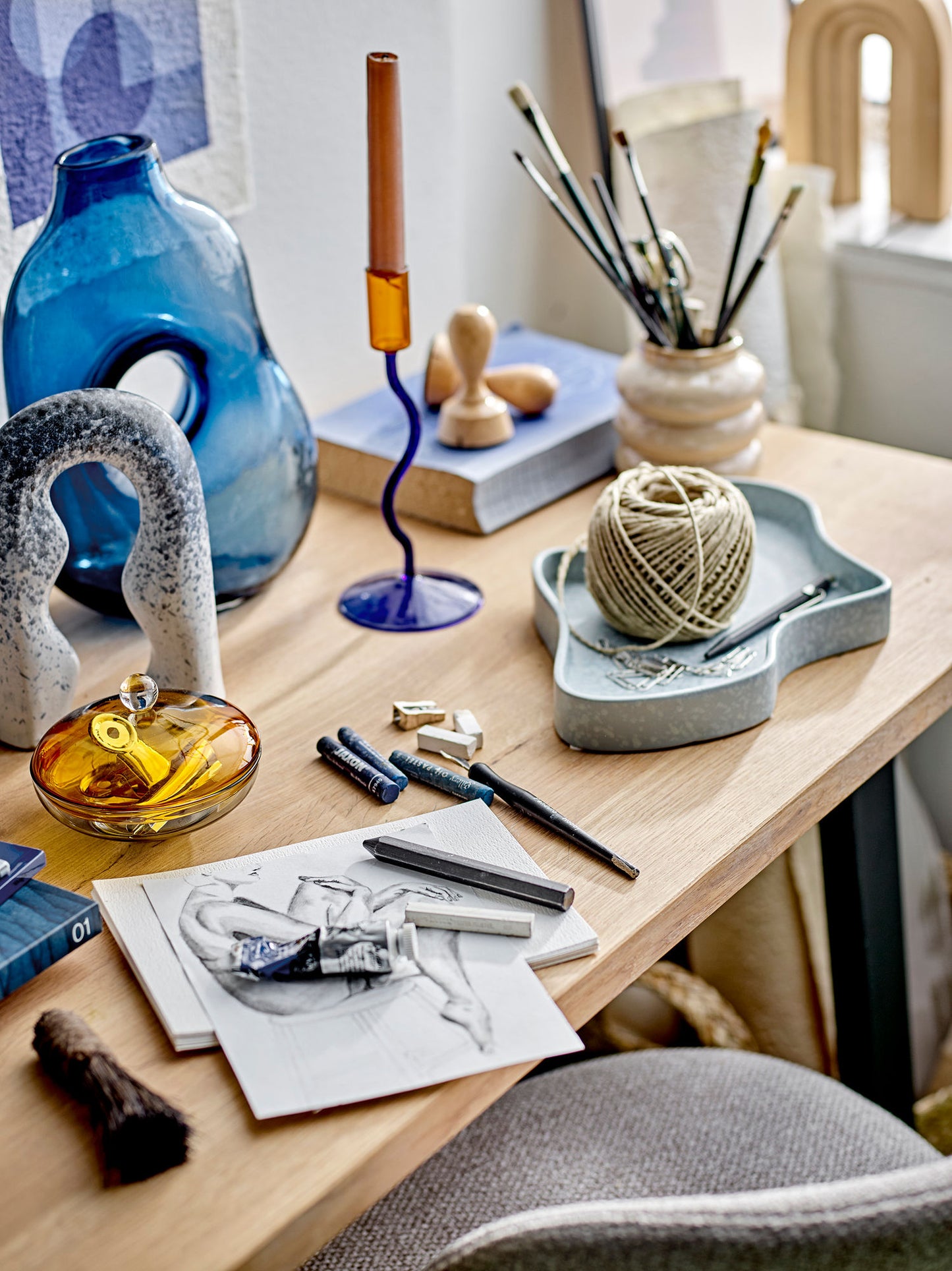 Bloomingville Lakey Tablett, Blue, Steingut