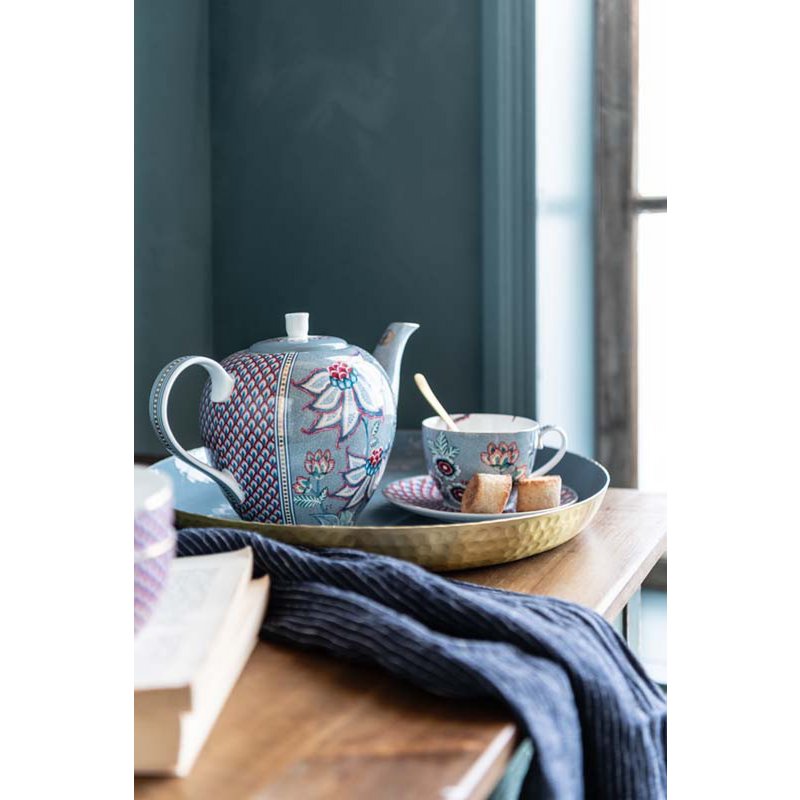 Tea Pot Large Flower Festival Light Blue 1.6ltr