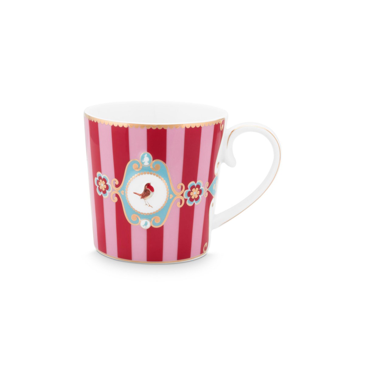 Tea for One Love Birds Medallion Stripes Red-Pink