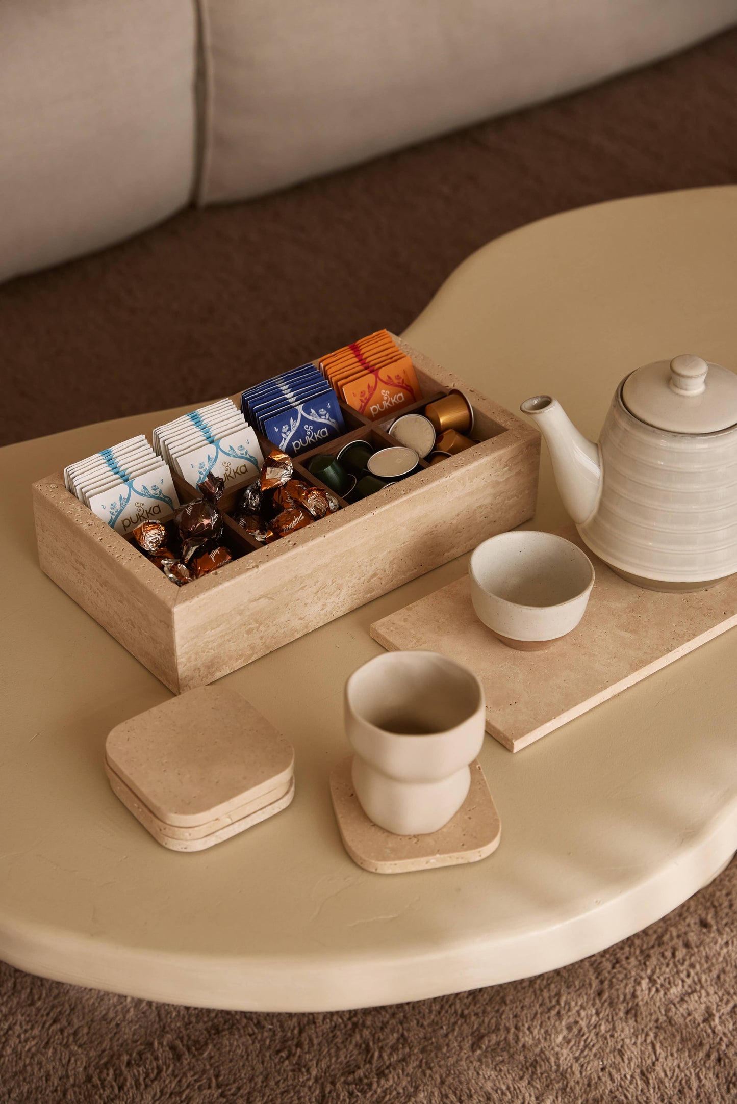 Travertin-Untersetzer 4er Set beige
