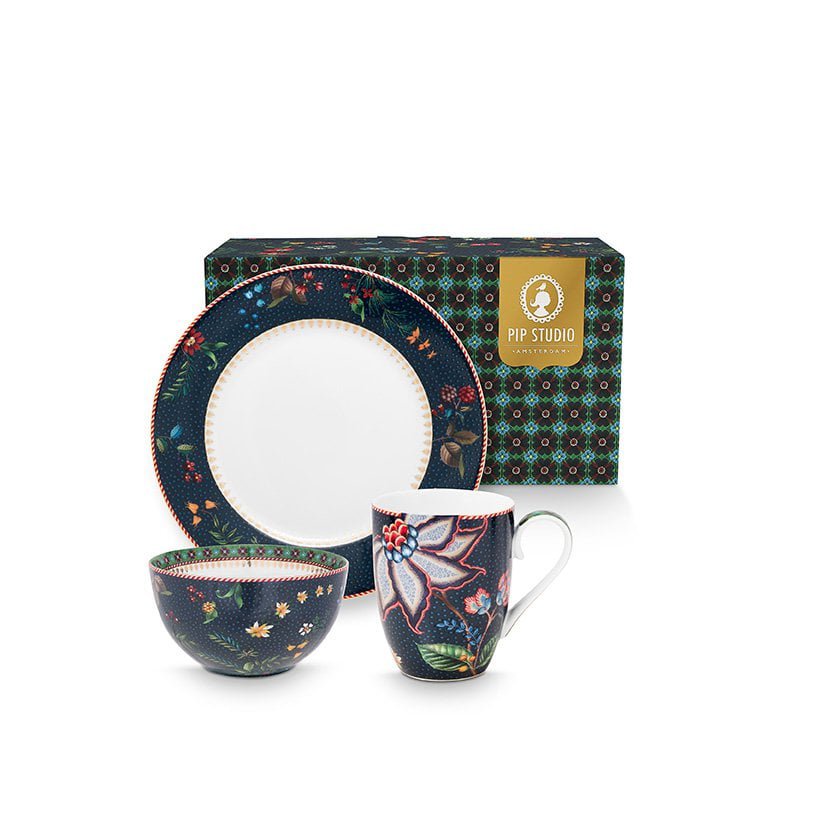 PIP Studio 3er Geschirrset Teller, Schüssel, Tasse Berry Blues